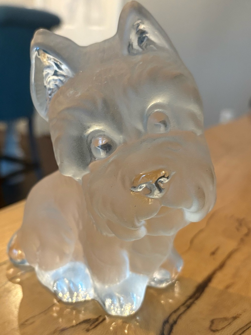 Vintage Viking Handmade Art Glass Frosted Terrier Dog Figurine Clear Crystal